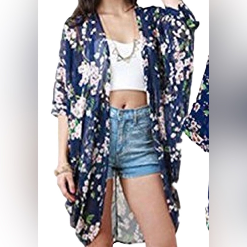 Floral Print Kimono Caftan Cover up One Size